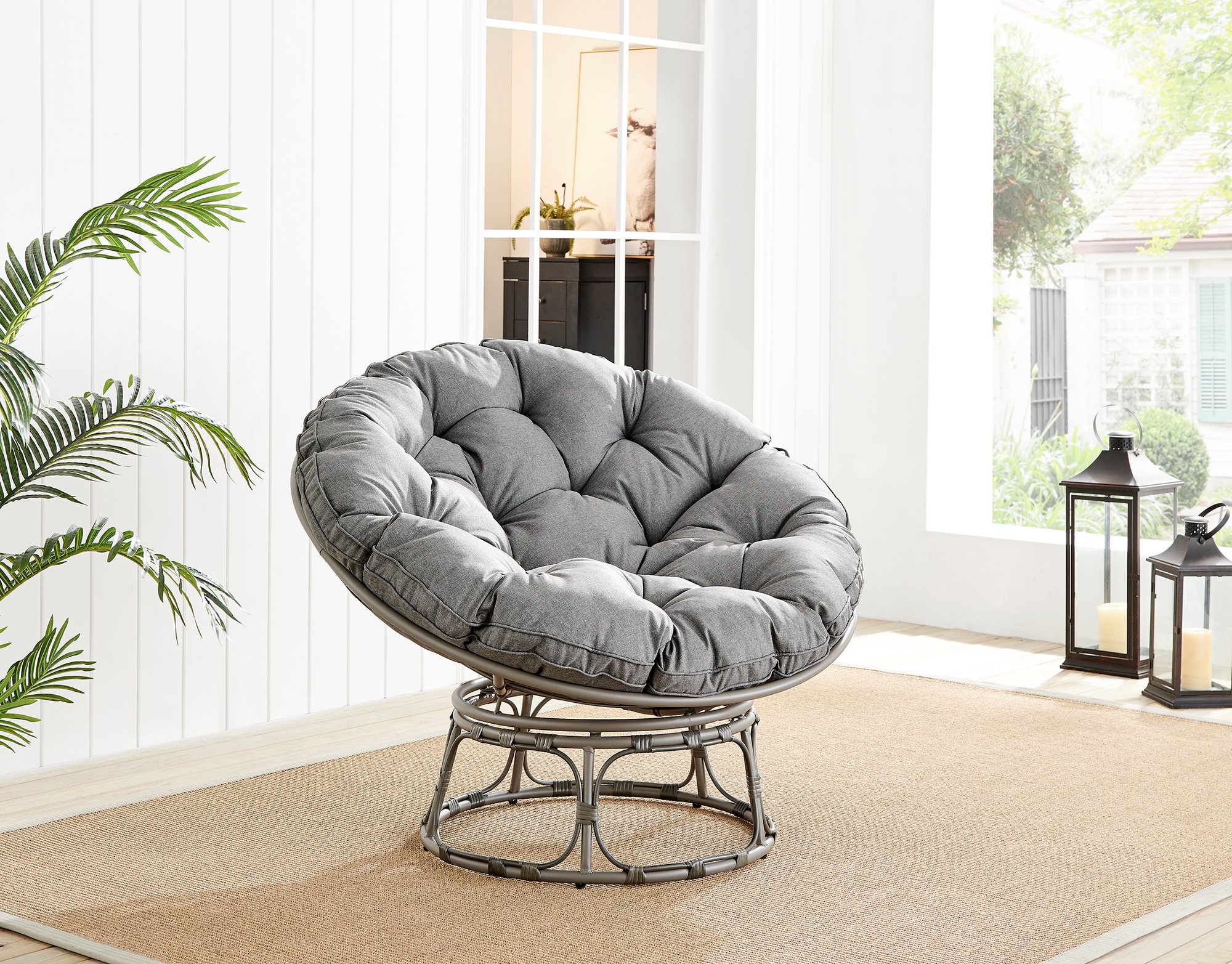 Moon Chair Grey Rattan Cushioned Outdoor Chair Furniturebox UK